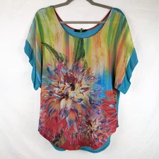 Poeme by Citron Top Tunic Colorful Floral Print Made in USA Short Sleeve