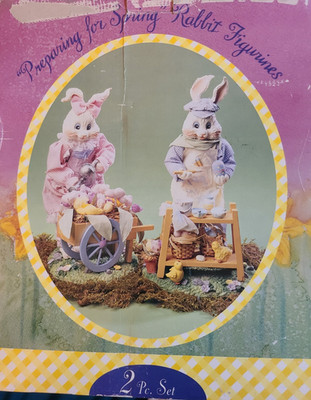 Preparing For Spring ''Peter and Patricia'' Easter Bunny Rabbit Figurines Set Of 2