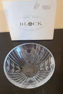 Bohemian Czech Republic Hand Made 24% Full Lead Crystal Bowl. Block Crystal. New