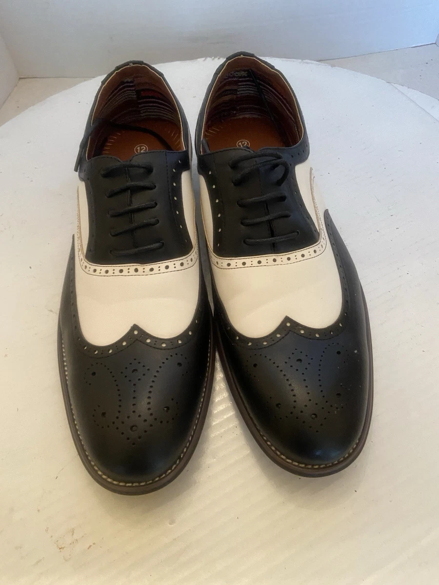 Mens Black And White Wingtip Shoes In Men display picture 2