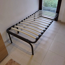 Single Black Metal Bed Frame with Slatted Foundation, Rectangular Adults Bedroom