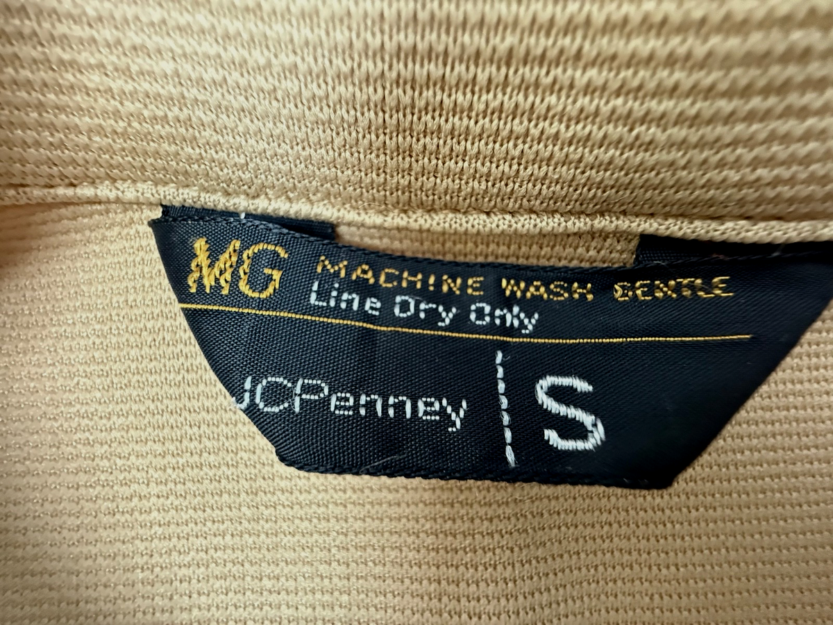 Vtg 70s Leisure Sport Jacket JC Penney Disco Pearl Snap Tan Poly 