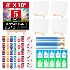 5 Pack 8x10 Canvas and Easel Set, Mini Acrylic Paint, Paint Brushes, Palettes...