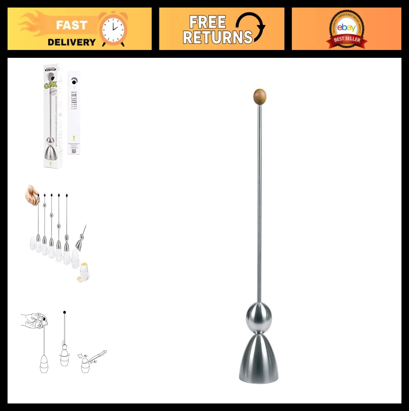 Premium Stainless Steel Egg Topper - German Engineered Clack Egg Opener, Wooden
Opens in a new windo