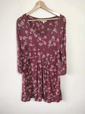 Fat face Women Short Dress Size 18 Burgundy Red Floral Kisses Casual 3/4 Sleeve
