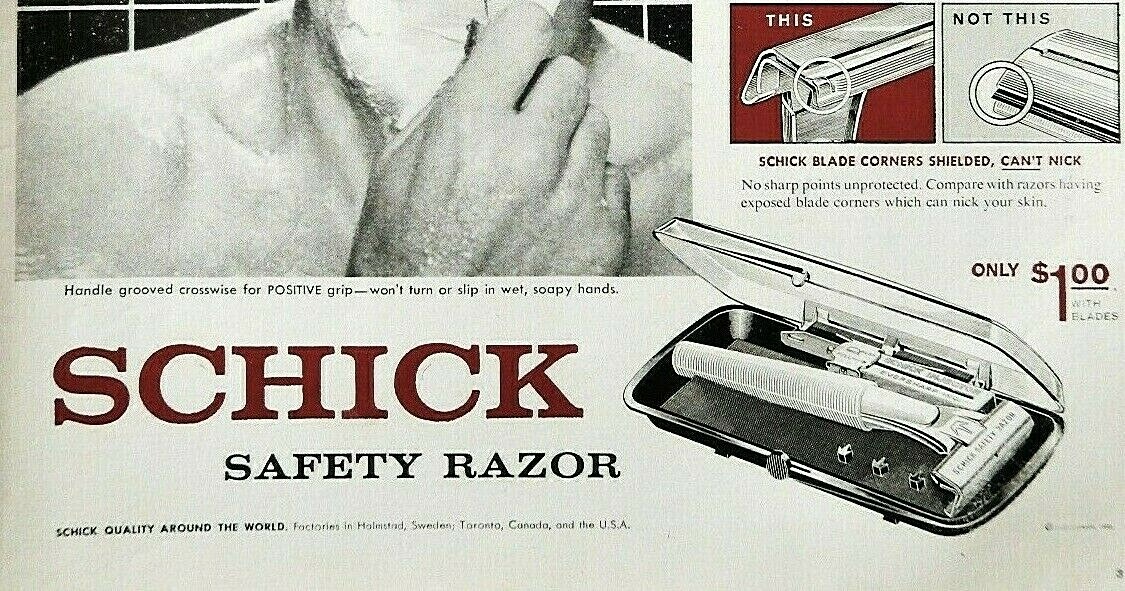Red Man Safety Sign Schick Safety Razor ad vintage 1959 original advertisement | eBay