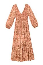 RIXO Brooke Long Midi Silk Mix Dress in Sarasa Rose Copper Brown- 10 NEW
