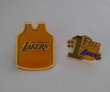Lot of 2 VTG PINS Los Angeles LAKERS 1987 1 Fan Jersey Collectors Pins Logo
