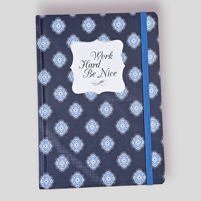 Hardcover Journal Diary Notebook Be Nice Work Hard Blue Elastic Closure