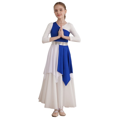 Kids Girls Praise Lyrical Dance Dress Metallic Maxi Liturgical Worship Tunic - Picture 13 of 96
