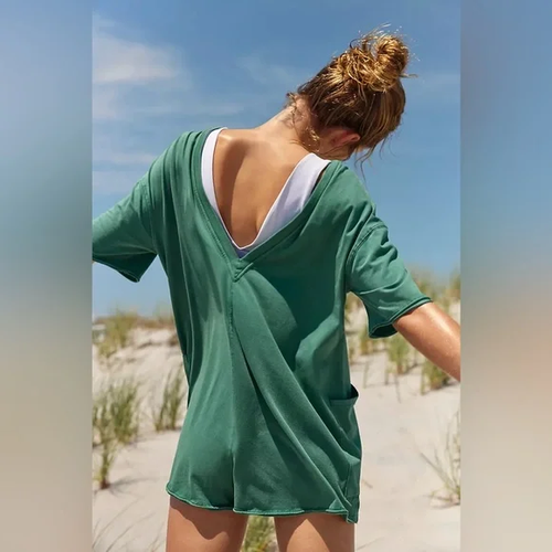 New FP Movement Hot Shot Crew Neck Short Sleeve Oversized V Back Tee Romper Sz M - Picture 9 of 17