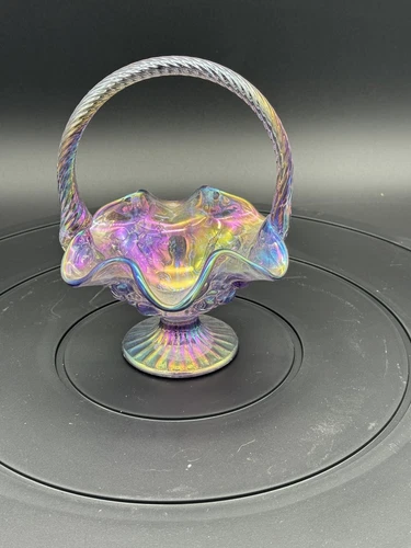 Vintage Fenton Lavender Purple (Opalescent) Glass Ruffled Basket Twist Handle