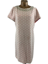 MONSOON DRESS 14 WHITE CORAL Floral Lace Beaded Sequin Neck Sleeves Tunic Midi