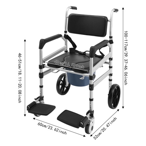 Foldable Shower Chair with Wheels Aluminum Alloy Height Adjustable Shower Chair - Picture 6 of 10