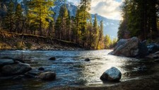 Landscape nature water river forest mountains trees Custom Gaming Mat Desk