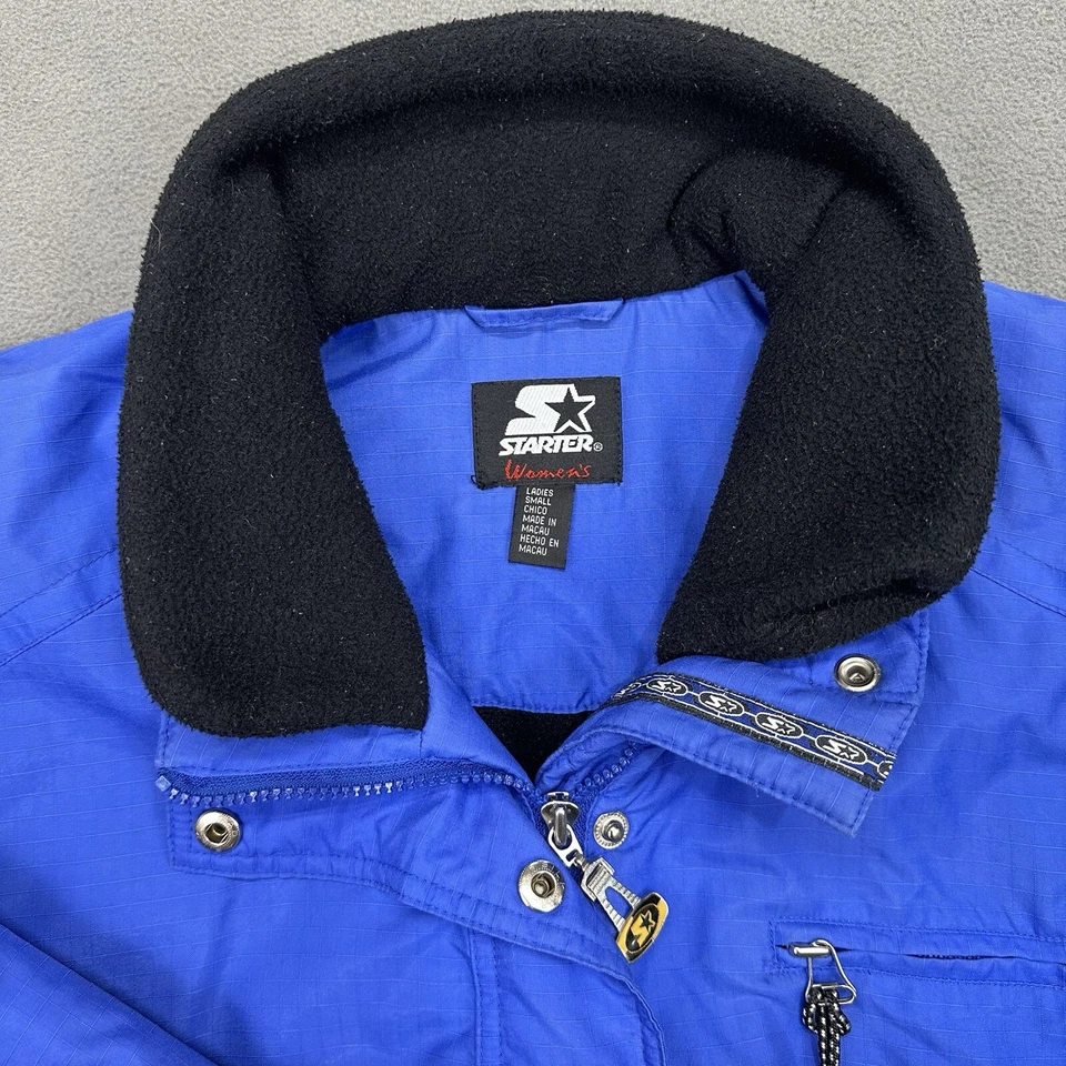 Chaqueta acolchada de esquí vintage Starter para mujer talla pequeña azul/negro Ripstop snowboard Foto 2 de 4