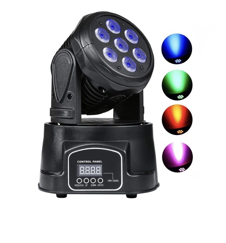 Testa Mobile LED 7 RGB Wash DMX - Proiettore Luci Discoteca Professionale