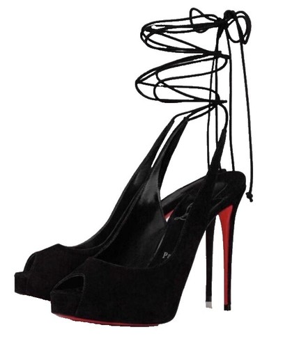 Christian Louboutin Lace Up NVP 120 Black Suede Peep Toe Sandal