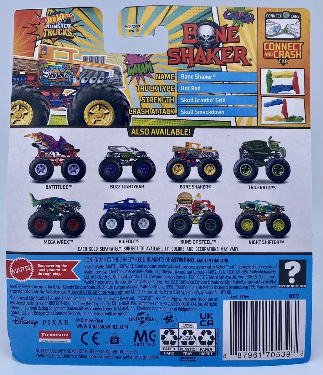 2022 HOT WHEELS MONSTER TRUCKS ORANGE BONE SHAKER WITH GIANT WHEELS 1:64 NEW