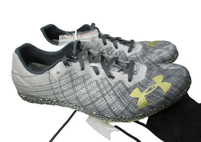 Under Armour HOVR Shakedown Track Running Shoes Gray Gold Spikes Mens Sz 10.5