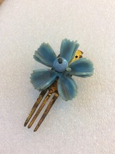 Vintage 40 s-50 s Hair Barrette Spring Type Metal Clip Blue Plastic Flower Old