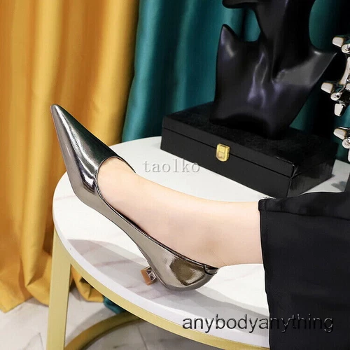 Scarpe da donna 3,5 cm tacco medio gattino punta decolte OL donna festa nuove - Foto 18 di 29