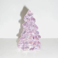 Mosser Glass Rose Pink Carnival Iridized 2.75" Mini CHRISTMAS TREE Figurine