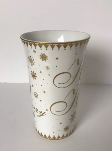 222 Fifth Tall China Mug - Happy Holidays - Snowflakes - White Gold Christmas - Picture 4 of 7