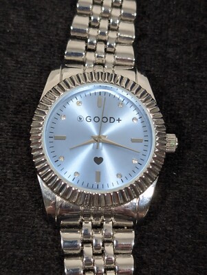Accutime Good Plus Blue Dial Silver Tone Classic Watch Womens 7 inch