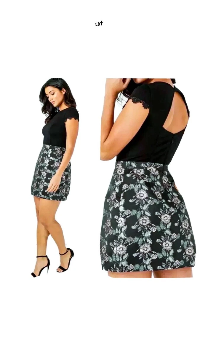 Lipsy Black floral jacquard mini party evening dinner 2 In 1