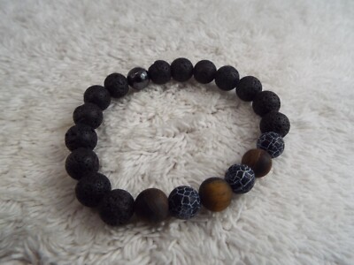 Lava Rock Mixed Stone Bead Stretch Bracelet (B41)