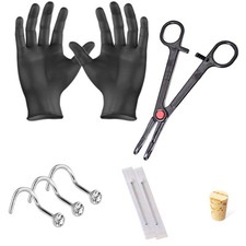 Kit Piercing Nose Nose Studs Needles Forceps Large Gloves Cork 20ga