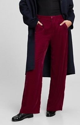 GAP Women Recycled High Rise Wide Leg Velvet Pants Rich Red Size Preppy 