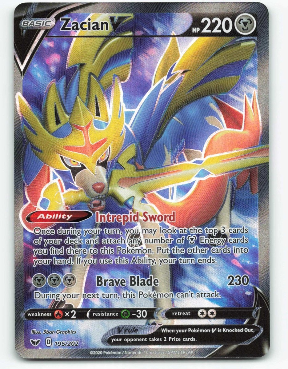 2020 Pokemon, Sword & Shield, #195/202 Zacian V, Full Art, Holo