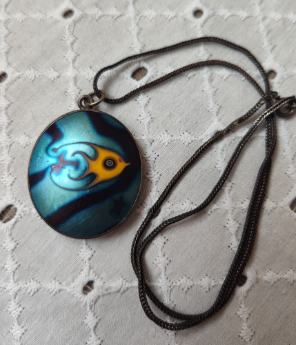 Vintage Lundberg Studios Art Glass Sterling Silver Pendant On 925 Chain ST21 - Picture 2 of 7