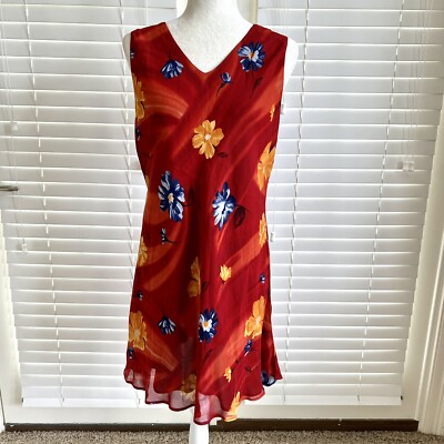 Vintage 80 s Harolds Large Dark Red Classic Sheath Floral Dress Tulip Print