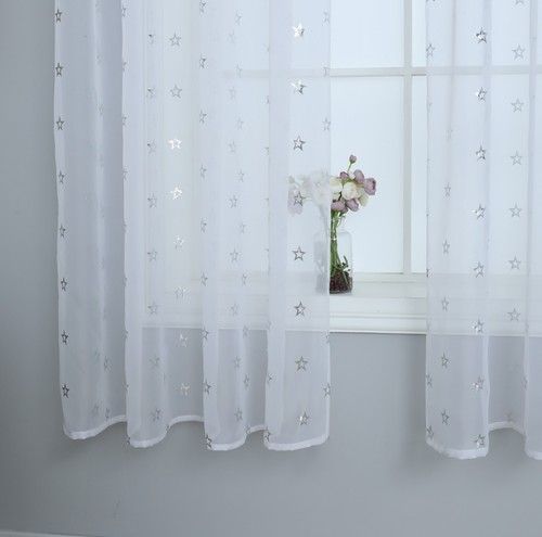 1 X Metallic Stars Sheer Kids Voile Curtain Panel Slot