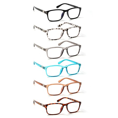 6 PK Mens Unisex Blue Light Blocking Reading Glasses Black Spring Hinge Readers