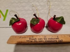 Set Of 3 Shiny Red Apple Christmas Tree Ornaments