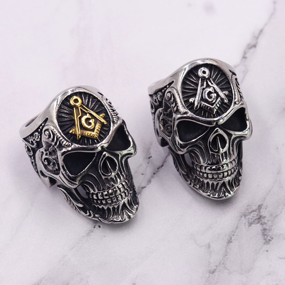 Knights Templar Freemason AG Skull Ring Stainless Steel Mens Masonic Biker  Ring