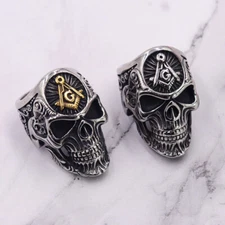 Knights Templar Freemason AG Skull Ring Stainless Steel Mens Masonic Biker Ring