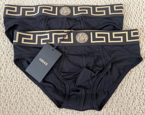 NWT Versace Greca Border Medusa Greek Key Logo Black 2 Pack Briefs Underwear 6 L - Picture 15 of 23