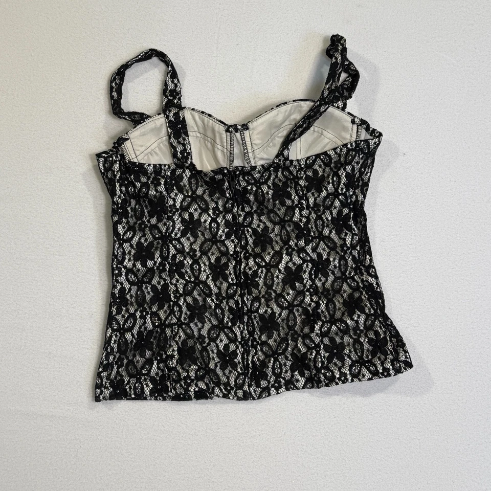 Винтажный Charlotte Russe 1990-х годов Y2K белый корсет черный кружевной бюстье обвязки большой - Изображение 2 из 4