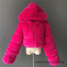 New Fashion Winter Warm Women Faux Fur Hooded Short Furry Jacket Fur Trim Coats