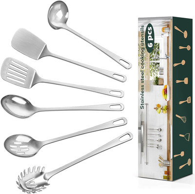 6 Pcs Cooking Utensils Set, Stainless Steel Kitchen Utensils, Heat Resistant Met