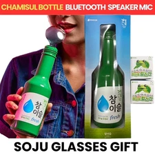 Jinro Chamisul Soju Bottle Bluetooth Karaoke Speaker Mic + Soju Glasses Gift KR