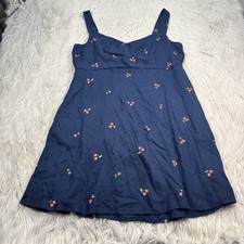 Old Navy Women's L Navy Cherry Print Fit Flare Dress Retro Twee Pinup Preppy