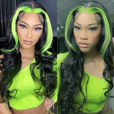 Green Highlights Lace Front Wigs 13x4 Free Part Glueless Body Wave Women Party