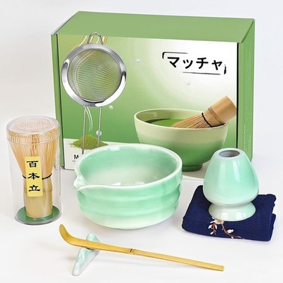 8 Piece Matcha Whisk Set Handmade Ceramic Bowl Bamboo Accessories Tea Kit New