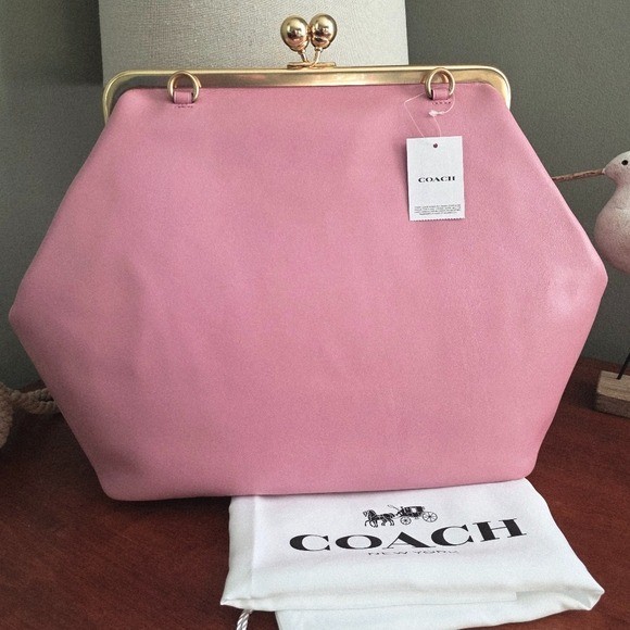 Coach CBR51 Large Kisslock Frame Bag Pink Leather Purse NWT | eBay